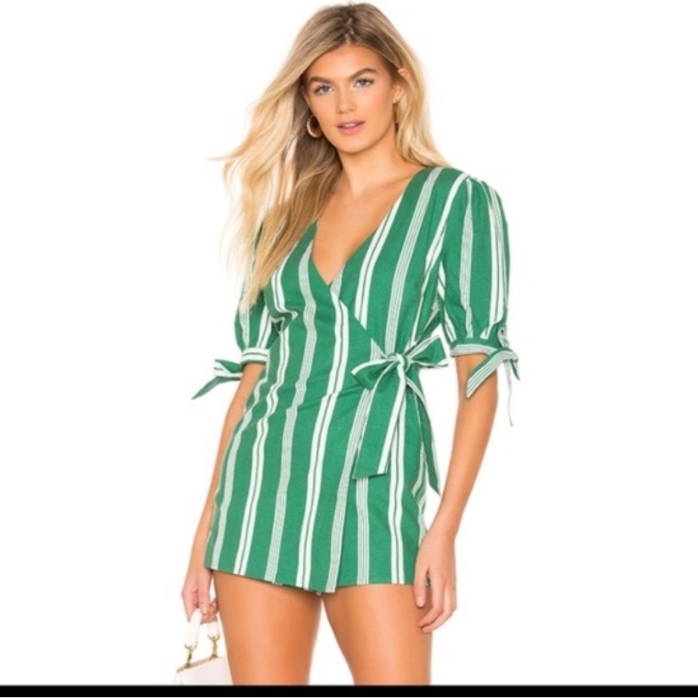 Lovers + Friends Green and White Striped Mini Dress